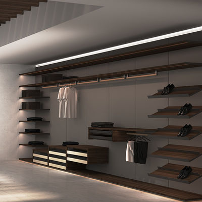 qualidade  Sliding Door Master Walk In Closet Furniture Wood Aluminium With Linear LED fábrica