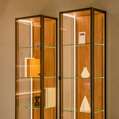 Economia de espaço Curio Armário de vidro montado na parede Vitrine com luz LED
