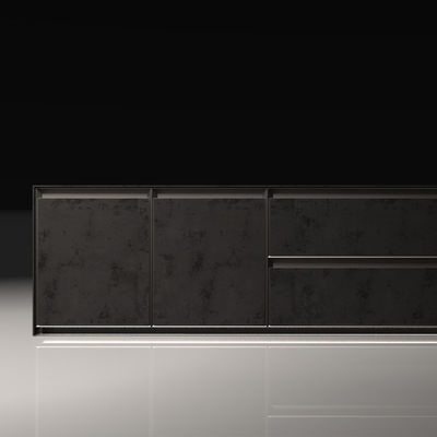 Armários de cozinha modulares de alumínio de vidro preto de luxo para villa