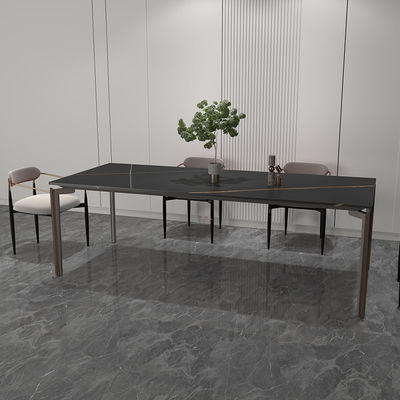 Mobiliário doméstico de alumínio minimalista Luxo Moderno Rectangular Rock Top Mesa de jantar de alumínio